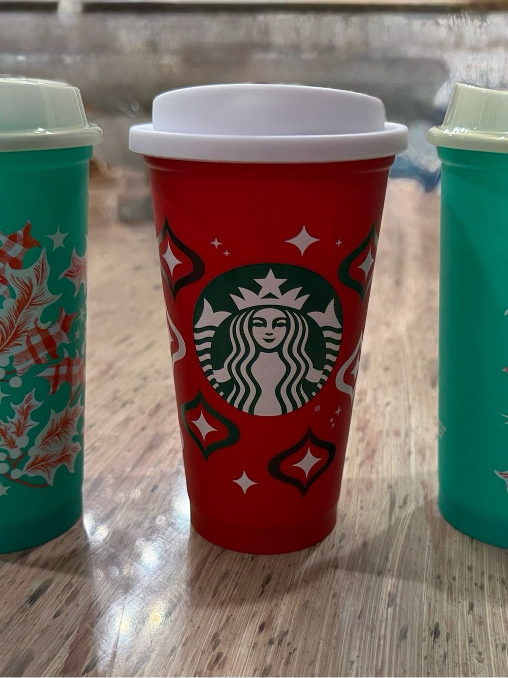 Starbucks Holiday Red and Teal Reusable Travel Cups - Set of 3
